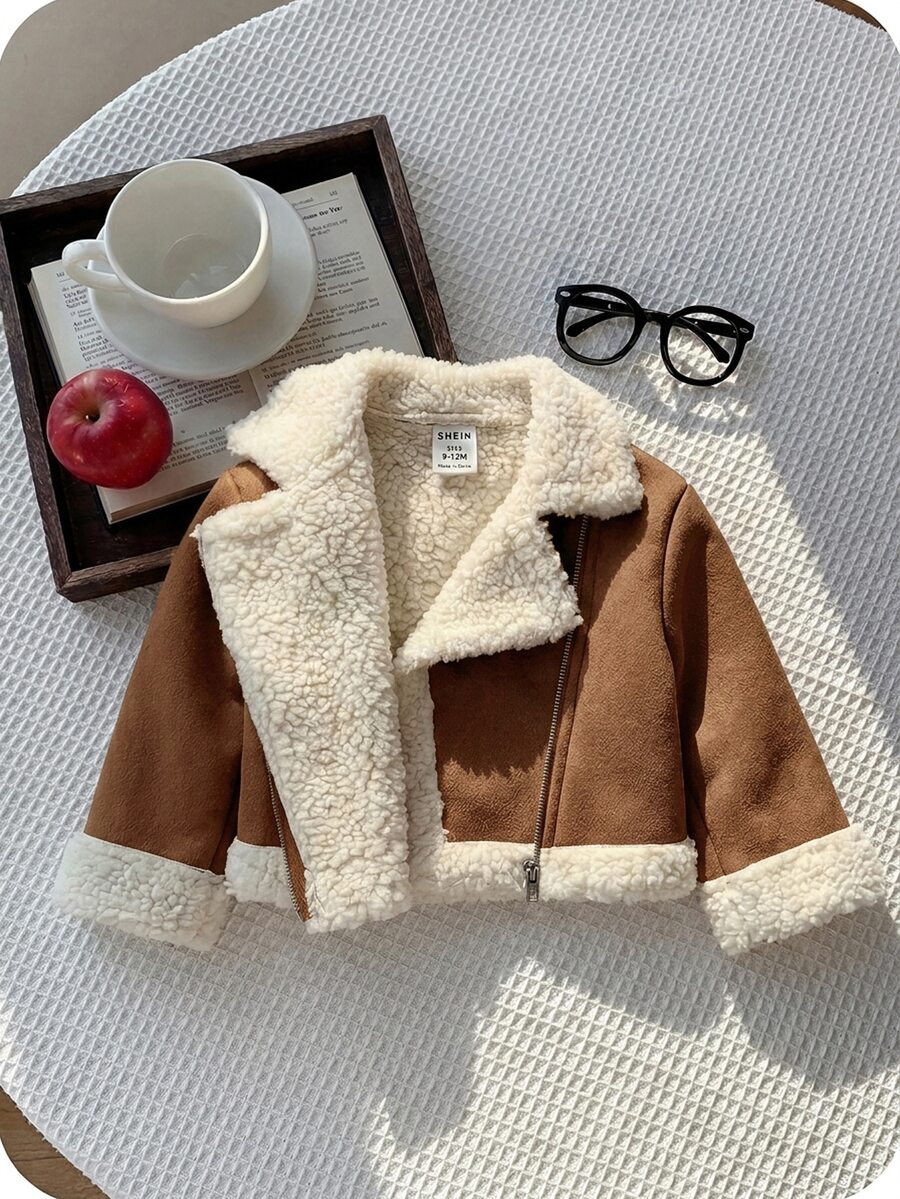 SHEIN 女嬰秋冬可愛百搭保暖內裡夾克 - 鏽棕色 - 查看 1