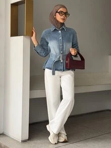 DAZY Women's Raglan Sleeve Single-Breasted Casual Denim Jacket - Blue - View 3