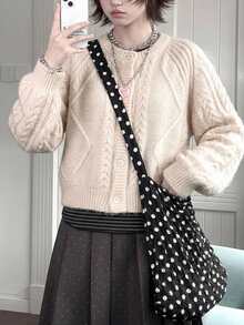 DAZY Women's Round Neck Solid Color Long Sleeve Korean Style Autumn/Winter Cardigan - Pink - View 7