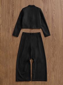 SWAVVY Men's Solid Color Long Sleeve Jacket And Pants Casual Daily Suit Set - Brown - View 3
