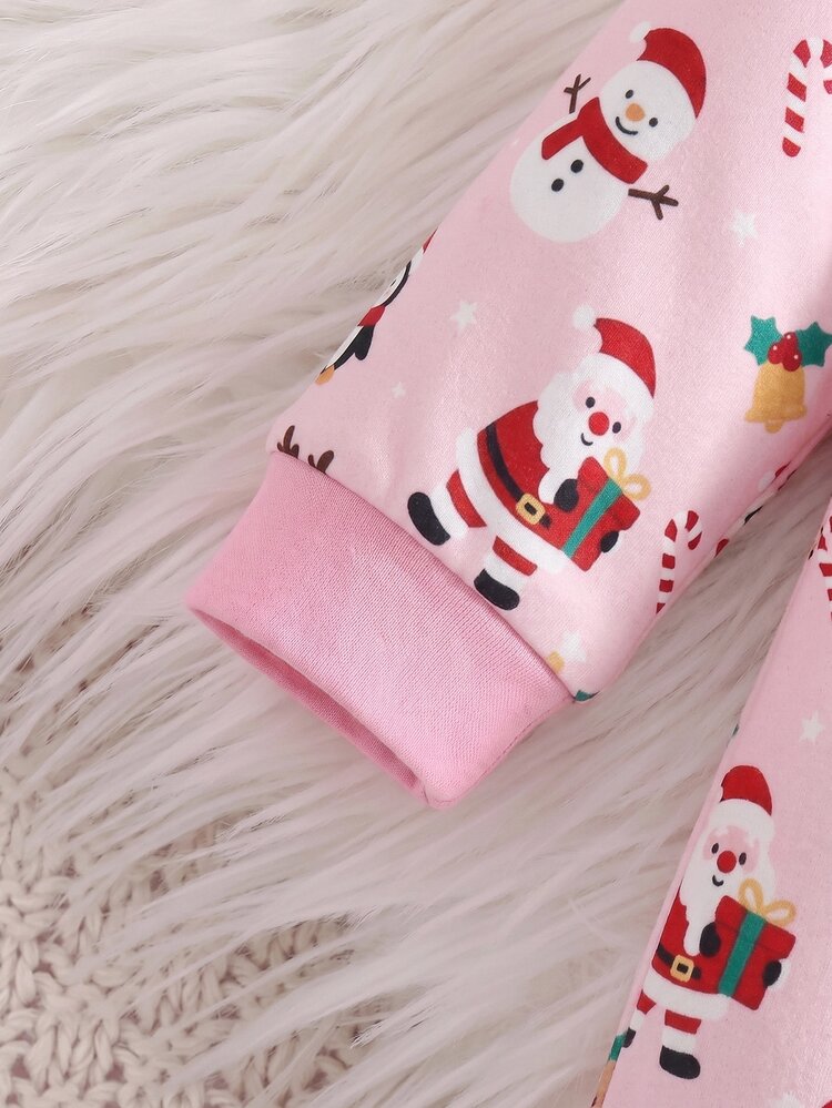 Newborn Baby Girl Sweet Bow & Heart Pink Pattern Soft Knit Round Neck Long Sleeve Home Jumpsuit 3 Pcs, Get 1pc Random - Multicolor - View 3