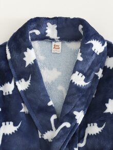 Cozy Pixies 小男孩休閒舒適兒童百搭恐龍印花毛絨布家居服睡袍浴袍海灘度假秋季 - 寶藍色 - 查看 4