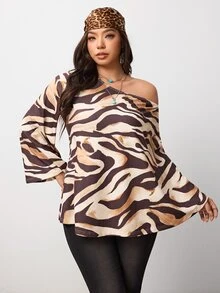 Enliva Plus-Size Retro Brown Leopard Print One-Shoulder Women's Top Pear Body,Triangle Body - Multicolor - View 5