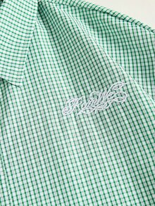 ROMWE MEN Street Life Herrskjorta i casual stil med broderade bokstäver och rutmönster, 2-i-1 - Grön - Visa 3