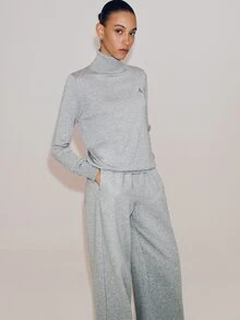 Anewsta Essential Oversized High Neck Lazy Knit Long Sleeve Top - Apricot - View 6
