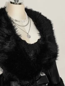 SHEIN ICON Plus Size Women's Fashion Versatile Winter Faux Fur Coat - Black - View 6