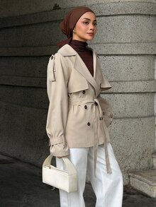 DAZY Women's Elegant Lapel Button Long Sleeve Jacket - Khaki - View 3