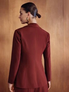 MOTF PREMIUM WOMEN'S FLORAL EMBROIDERED LAPEL NECK LONG SLEEVE ELEGANT BLAZER - Coffee Brown - View 6