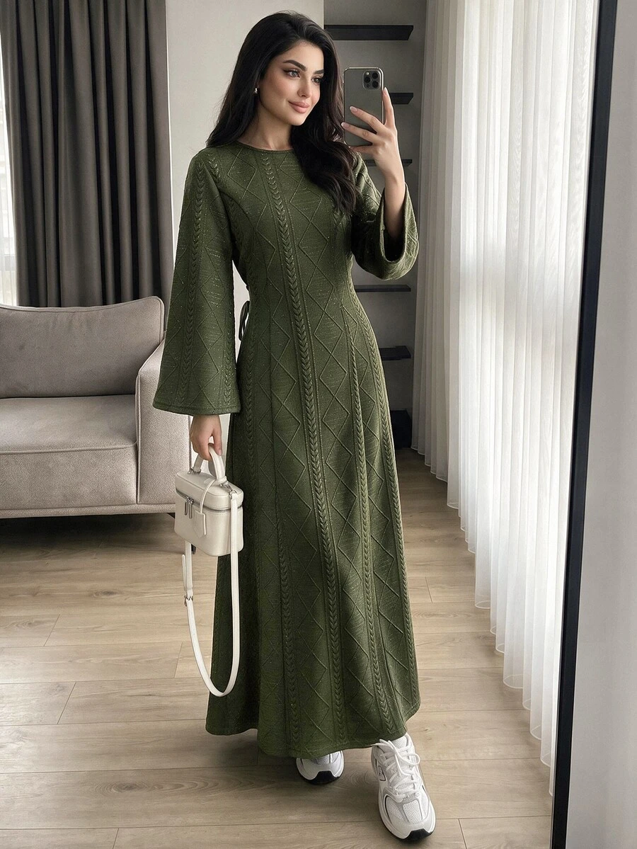 Solavon Women's Elegant Waist-Cinching Long Sleeve Arabian Dress for ...