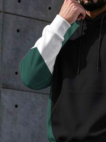 Manfinity Homme Men's Color Block Hoodie & Jogger Set, Loose Fit Drawstring 2-Piece Tracksuit For Streetwear - Multicolor - View 3