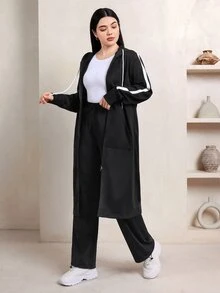 Veilorie جاكيت رياضي كاجوال طويل بغطاء رأس محتشم للنساء، جاكيت رياضي نشط للتمارين الرياضية - الأسود - مشاهدة 1