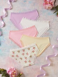 Elorette Women's Bow Decor Lace Trim Casual Daily Triangle Panties - Multicolor - View 4