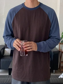 DAZY 男士秋季拼接撞色長袖T恤，適合秋季穿著 - 彩色 - 查看 8