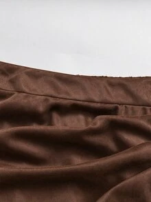 GlowEve CURVE Women's Plus Size Solid Color Pleated Fashion Design Sexy Skirt Winter - Coffee Brown - View 7