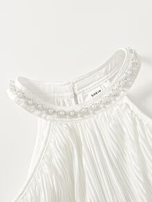 SHEIN 青少年女孩簡約休閒時尚百搭無袖背心連身裙，適合外出、度假與日常穿著 - 白色 - 查看 13