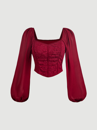 SHEIN MOD ملابس علوية صدرية عتيقة مقاس كبير باللون الأسود مع رقعات دانتيل وأكمام شيفون، توب صيفي، مناسبة لجميع الفصول، تصميم ملكي، أنيقة ورومانسية، مناسبة لحفلات الكوكتيل والهالوين