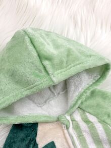 Baby Boy Cartoon Animal Print Long Sleeve Plush Hooded Romper - Green - View 3