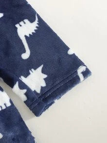 Cozy Pixies 小男孩休閒舒適兒童百搭恐龍印花毛絨布家居服睡袍浴袍海灘度假秋季 - 寶藍色 - 查看 7