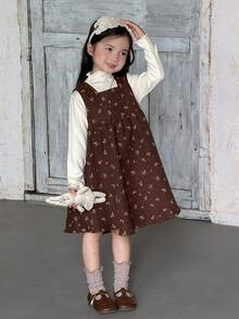 DAZY Young Girl) Polka Dot Sleeveless Round Neck Casual Autumn/Winter Dress - Coffee - View 1