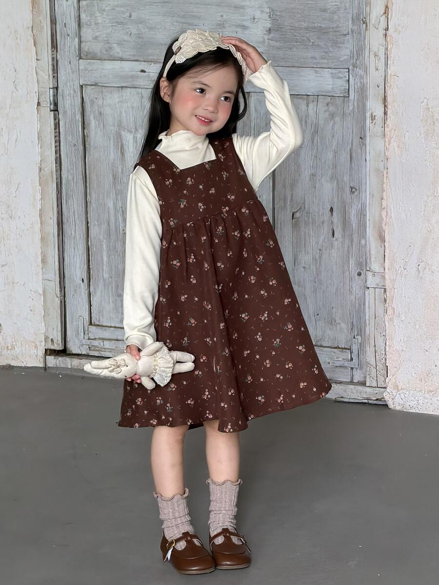 DAZY Young Girl) Polka Dot Sleeveless Round Neck Casual Autumn/Winter Dress - Coffee - View 1