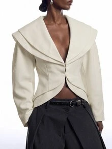 LYSMO Women's Elegant Lapel Long Sleeve Blazer - Apricot - View 6