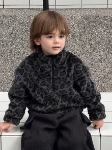 Dazy Kids Áo nỉ tay dài cảm giác lông cừu cho bé trai, mùa thu/đông - Màu xanh lá cây đậm - Xem 4