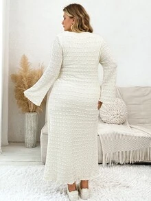 Plussiva Plus Size Solid Color Casual Party Dress For Pregnant Women - Apricot - View 2