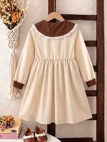 DAZY Girls' College Style Peter Pan Collar Long Sleeve Dress, Spring/Autumn - Apricot - View 2