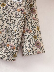 SHEIN 嬰幼兒女童連帽夾克外套，可愛甜美米色粉色黃色碎花，毛絨內裡長袖加厚戶外冬季拉鍊式拼接設計 - 杏色 - 查看 3