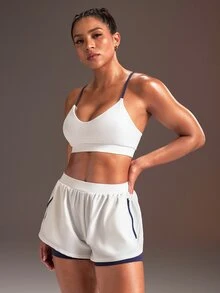 Powerista Women's Colorblock Bra And Shorts Daily Fitness Sports Set - White - View 3