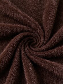 Omancia Women's Round Neck Solid Color Faux Mink Fur Cardigan Sweater - Coffee Brown - View 5