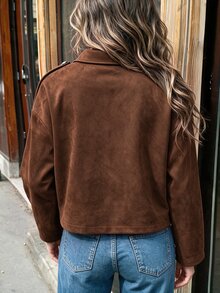 Struktiv Women's Autumn/Winter Sleeve Cuff Decor Napoleon Element Casual Street Style Regular Commute Wearable Thin Jacket - Mocha Brown - View 2