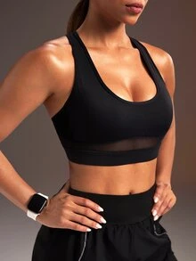 Powerista Women's Minimalist Mesh Sports Bra For Yoga And Fitness - Black - View 1