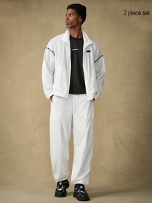 Emperor Men's Zipper Long Sleeve Shirt And Pants Casual Daily Outfit - White - View 4