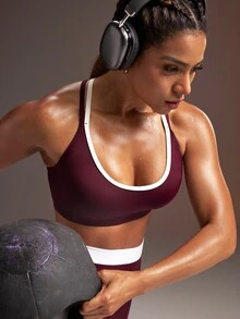 Powerista Áo ngực thể thao nữ phối màu phong cách thường ngày thoải mái - Màu Đỏ Sâu - Xem 7