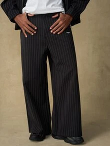 Emperor Men's Loose Striped Casual Suit Pants With Pockets - Black and White - View 6