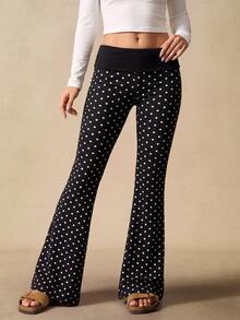 VARSIVA Women's Casual Striped Flared Pants With Waist Fold Over Leggings - Black and White - View 5