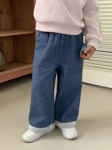 Dazy Kids Baby Girl Lace Trim Design Denim Jeans - Blue - View 1