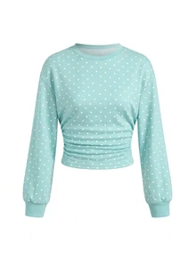 Sweatshirt untuk Remaja Perempuan, Pinggang Berkerut, Longgar Kasual Serbaguna dengan Motif Polkadot - MultiWarna - View 5