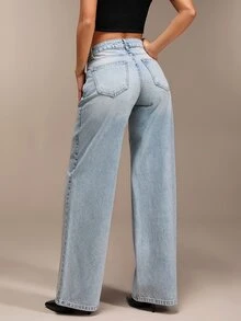 SHEIN 90's Baby Blue Low Waist Wide Leg Denim Jean, Plus - Light Wash - View 3