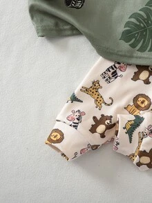 SHEIN 嬰兒男嬰女嬰貼身款秋冬可愛動物圖案圓領長袖上衣＋睡褲 2件組，柔軟舒適貼身睡衣居家服套裝，聖誕節、新年睡衣 - 彩色 - 查看 6