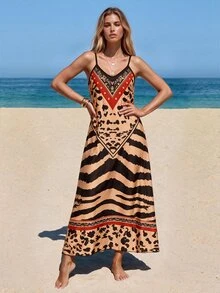 Swim Vcay New Animal Print Pattern Women's Cover-Up Maxi Dress For ...