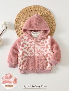 Cozy Pixies 女嬰休閒寬鬆舒適百搭粉色袖帽拼接粉色豹紋連帽衛衣 - 粉色 - 查看 7