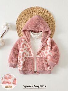 Cozy Pixies 女嬰休閒寬鬆舒適百搭粉色袖帽拼接粉色豹紋連帽衛衣 - 粉色 - 查看 3