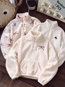 Tween Girl Casual Everyday Versatile Comfortable Horse Racing Pattern Sweatshirt - White - View 1