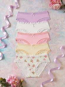 Elorette Women's Bow Decor Lace Trim Casual Daily Triangle Panties - Multicolor - View 1