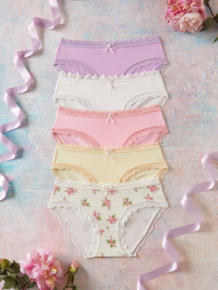 Elorette Women's Bow Decor Lace Trim Casual Daily Triangle Panties - Multicolor - View 1
