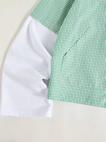 ROMWE MEN Street Life Herrskjorta i casual stil med broderade bokstäver och rutmönster, 2-i-1 - Grön - Visa 6