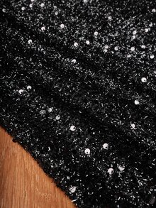 EastFlair Plus Size Women Solid Color Patchwork Sequin Strapless Fitted Elegant Dress - Black - View 10