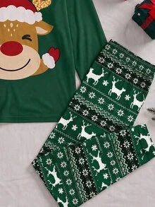 SHEIN Men's Solid Color Crew Neck Long Sleeve Casual Loungewear Set - Green - View 4